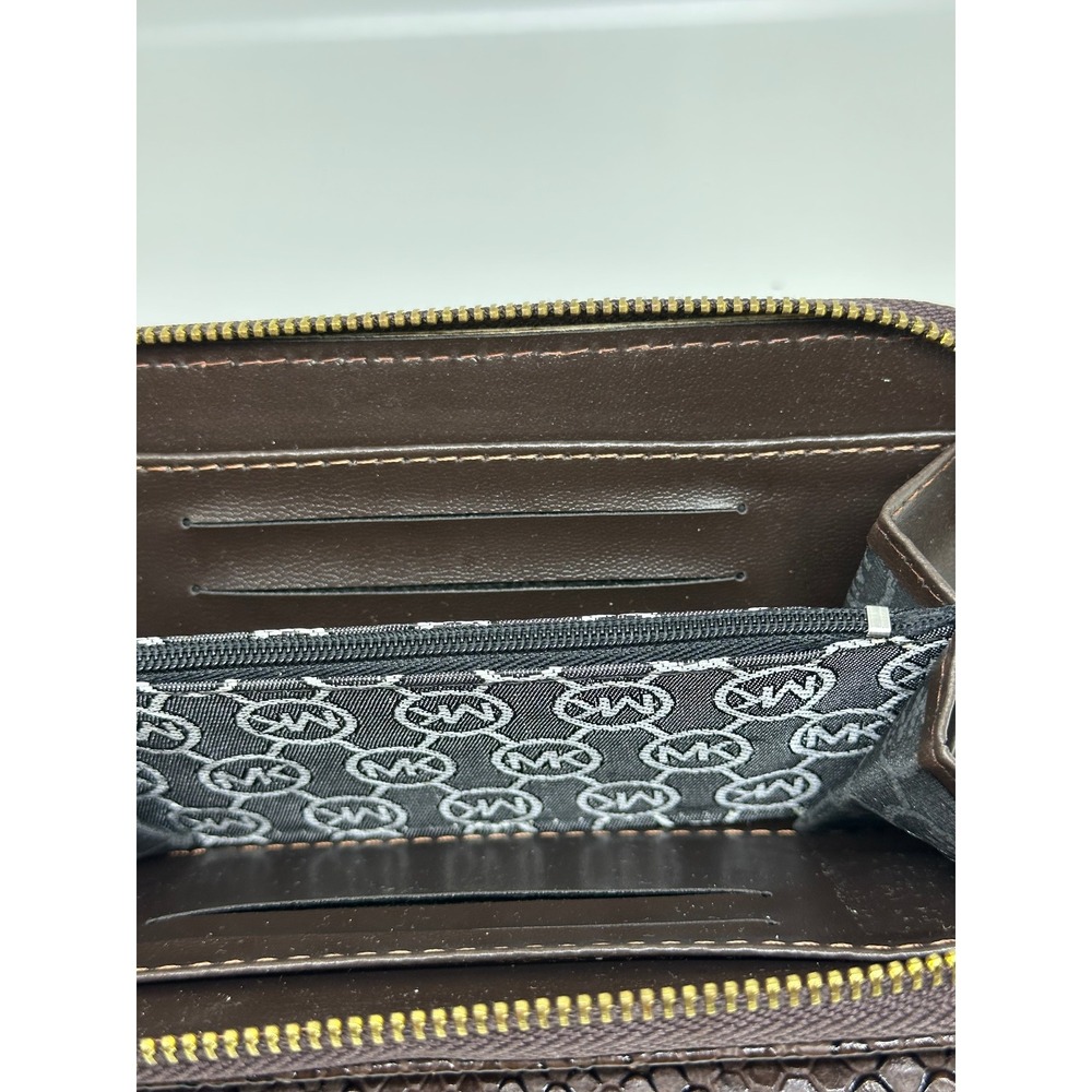 Michael Kors Wallet Brown Snake Embossed Zip Around Continental Clutch Women - Picture 5 of 9